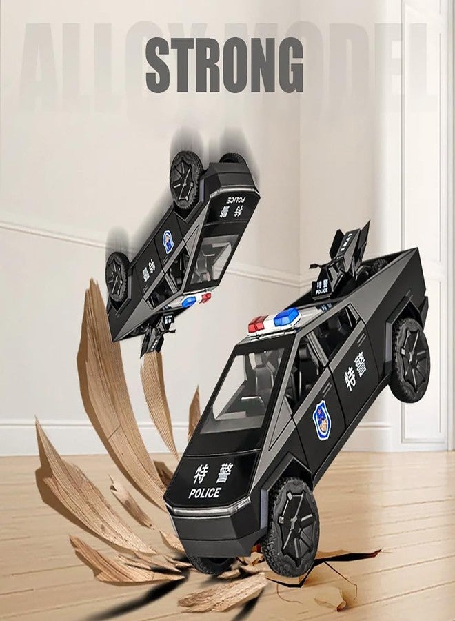 FEXXA سيارة FEXXA المعدنية الحصرية، تعمل بنظام السحب للخلف، نموذج مصغر بمقياس 1:24 مع صوت وإضاءة، لعبة سيارة صغيرة للأطفال، نموذج سيارة معدني مع صوت وإضاءة؟ إصدار جديد؟ (شاحنة شرطة تسلا) (أسود) - Image 5